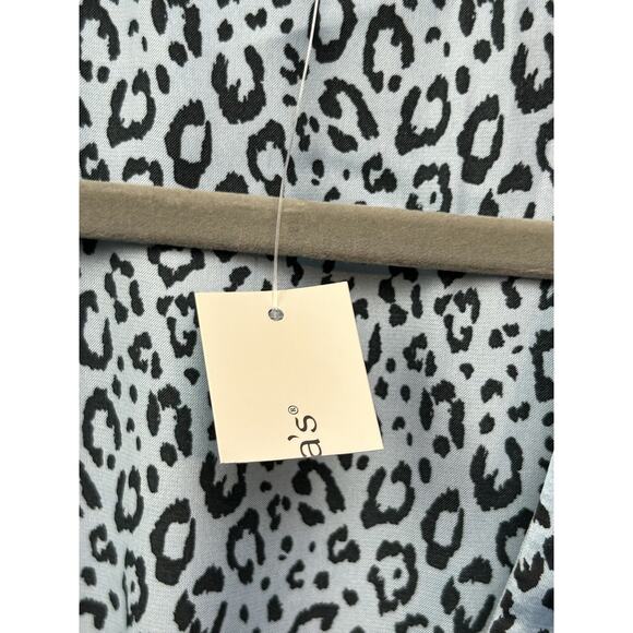 Mi Ami Blouse Womens Small Blue Leopard Print Short Sleeve Tie Front Ruffle Top - Picture 4 of 7